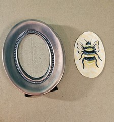 Bumblebee In Mini Oval Frame Acrylic On Paper Original Painting Framed Bee Art