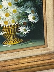 Nancy Lee Daisy Flower Oil Painting With Wood Frame 18X15