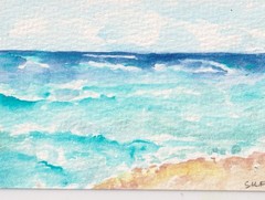 Original ACEO art Seascape, Ocean, Beach View, Waves, Horizontal, Sharon Foster