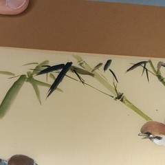 VTG Original Chinese Painting on Silk Sparrow Birds On Bamboo Signed Liu Sui ’75
