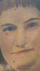 Antique Convex Crayon Portrait Woman Metal Sheet c.1900 Identified Note History