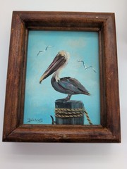 Set Of 2 Original Signed Dalmas Acrylic On Art Board Pelican Paintings Rustic…