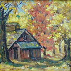 1975 Miniature Autumn Landscape Oil Painting Sugar House Framed Signed 8.5×6.5