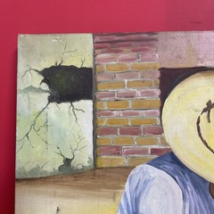 Vintage Oil Painting J. Santoyo 1980 Mexican Folk Art Violin Player