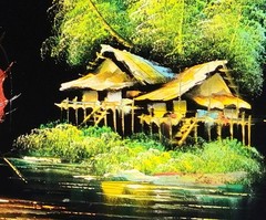Oriental Landscape #A4- 24×48 -Hand Painted Oil Painting on Black Velvet Canvas