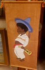 SAN ANTONIO TEXAS ARTIST ADRIEL SQUEAKY MCGILL 16″X 36″ FIESTA BOY GUITAR BURLAP