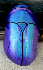 Hand Painted Art “Jewel Flower Beetle ” in Metallic Acrylic on a Rock! 6.5x4x2