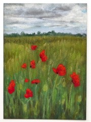 ACEO Original Soft Pastel Red Poppy Field Flowers ATC – OOAK