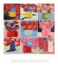 Original Blue Roses Floral Art Abstract Mini Flower Painting 4×4 Miz Katie