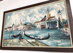 Vintage Carlo of Hollywood Original Painting of Venice 38”x 23” Framed