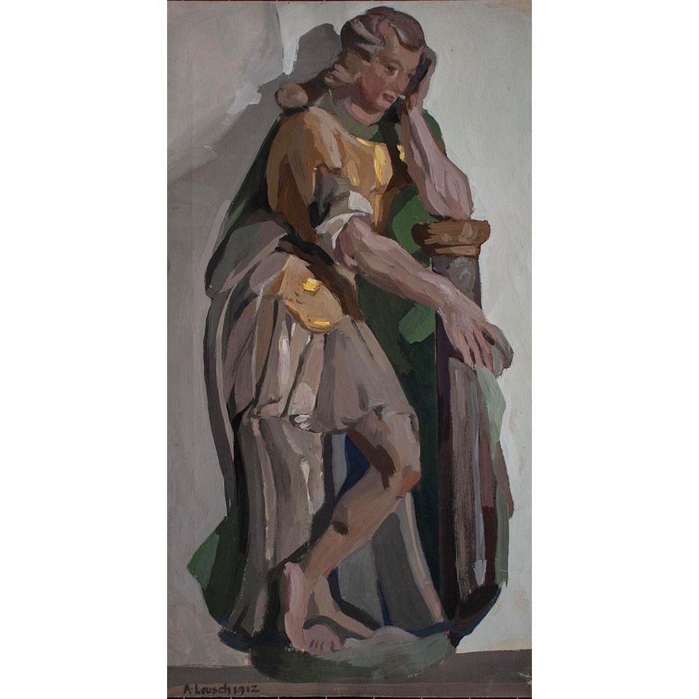 Holy Portrait Study Albert Leusch Signed Original Gouache 1912