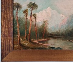 Antique Original D.A Fisher Oil Painting White Mountain Riverside Listed Artist