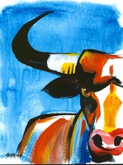 Original Bull Painting 9×12 Western Longhorn Abstract Cowboy Southwest Art