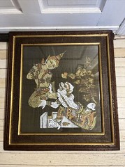 Vintage Original BALINESE Ubud Batuan PAINTING On Fabric Framed 26 x 24”