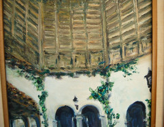 Original Oil Painting Interior Colonial Patio Old Havana, Cuba 12×16 Hecto Vidal