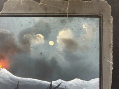 1865 Neopolitan School Figures in Moonlight Erupting Vesuvius Painting on Paper