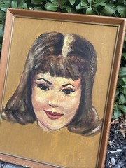 Vtg Painted Portrait of French Girl, Signed Oil Painting on Board