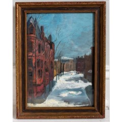 Early 1900’s Baltimore Brownstone Street Scene Painting by Artist Lilian Giffen