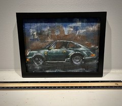 Original Porsche 911 Green Painting Live Sport Race Toy Car Handmade Framed Art