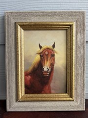 Vintage Horse Oil Painting Framed Gold French Country Style Small OOAK Original