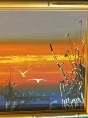 MCM Painting In Bamboo Style Frame By Ron 21” X 11”