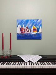 Sailboat Oil Painting Original Impasto Nautical Regatta Harbor Wall Art