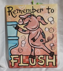 Original Canvas Bathroom Painting of Pig „Remember To Flush“ 11″x14″ K. Badger