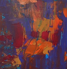 abstract paintings canvas original red, ochre orange blue turquoise „Mystery“