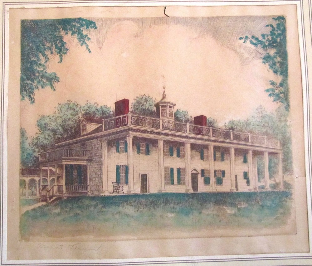 Original BERNHARDT WALL Signed Watercolor Painting 1930, Mount Vernon 20 x 18.5