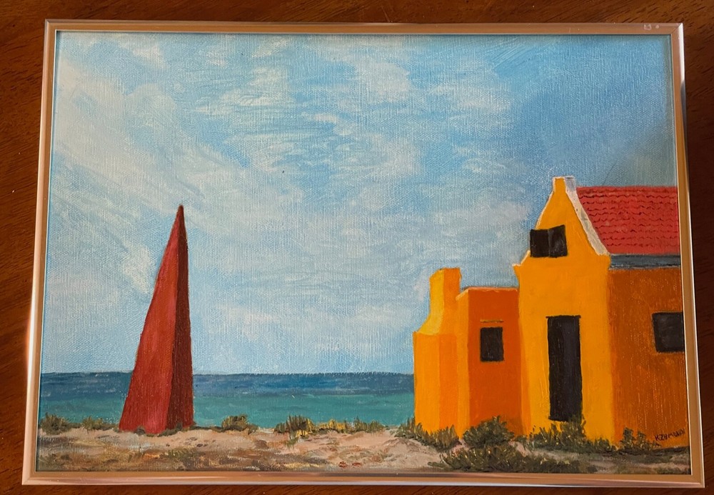 Original Painting Bonaire Obelisk By Karen Zumbrun Oil on Board Framed 10×14″