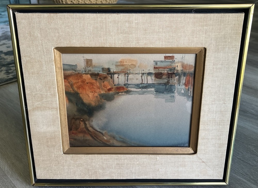 Ritchie Benson (1941-1996) original small watercolor painting Moss Landing CA