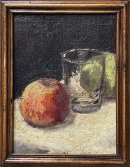 Small Original Antique Impressionist 1900’s Oil Painting Glass & Apples, Framed