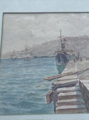 ANTIQUE PAINTING IMPRESSIONISM COASTAL NAUTICAL STACHOVSKI SIGNED PORT MARINA