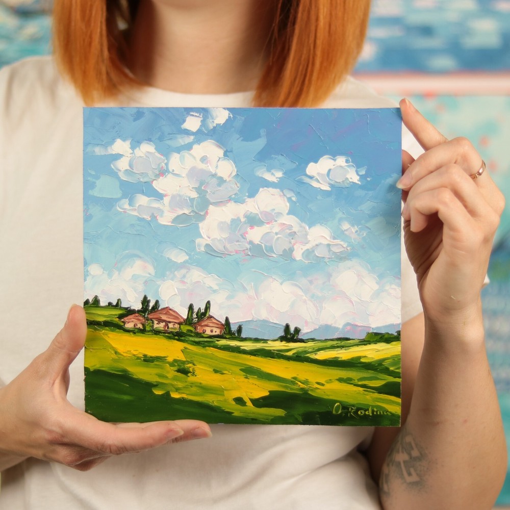 Landscape Art Original Italy Oil Painting Tuscany Countryside Wall Art Cloud 8×8