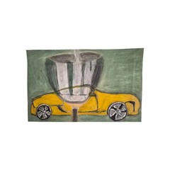 Title Of Painting: „Champagne Glass Intertwined Yellow Sport Car.“ Pastel Oil