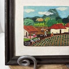 Vintage Original Painting South American Folk Art Farm Scene Signed David 4×6