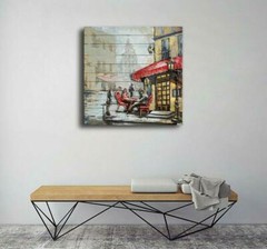 French Cafe 3-D Hand Made Wall Mount Oil Painting Artwork Home Decor Metal Paint