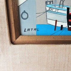 Vtg 60s Lilian Latal Oil On Masonite Board Seaport Town Naive Folk Art Framed