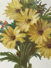 Vintage European Original Oil Painting On Board Signed Sunflowers Framed