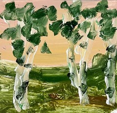 Acadia Maine Birch Forest Landscape Painting Impressionist Nature Wall Art Decor