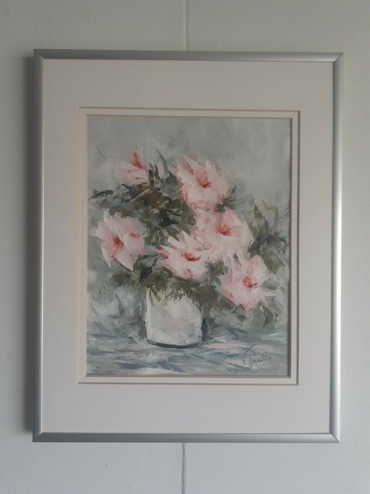 Still Life Floral Oil painting on Paper by Virginia Beville listed Florida Artis
