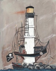 Original 8x10L Hand Painted on Water color paper 9x12L PIRATE’S LIGHTHOUSE