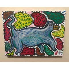 9×12” Original Outsider Painting on Wood Panel | Strange, Funky, Cryptid Animal