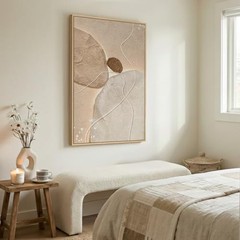 Large Framed Neutral Abstract Wall Art, Modern 24″L x 36″W beige and brown