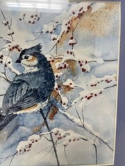 Vintage Leonard Williams original watercolor bluebird art approx. 12″ x 14″