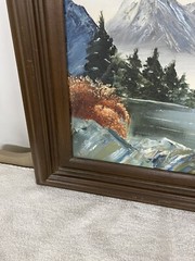 Oil On Canvas Mountain/Lake Landscape Painting. 25 1/2” X 22”