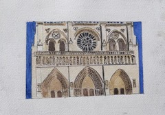 Notre-Dame Cathedral, part of front, Paris, France / Orig. W/C / 10″ x 7’/MDavis