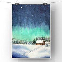 Original new watercolor painting „Nothern light” $55 Home decor Art