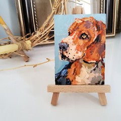 ACEO Original Painting Dog Beagle Pet Portrait Animals Gouache Modern Artwork