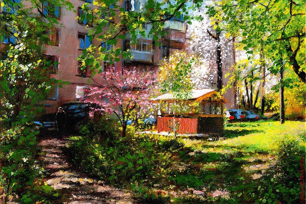 Original Oil Painting Arseni – SPRING FLOWERING 12″x8″ Impressionist Garden Art
